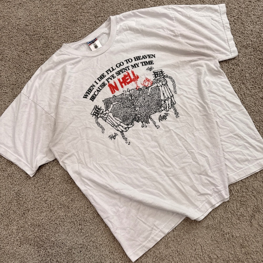 Union Made Graphic T-Shirt Mens 3XL White Good Spent My Time In Hell Skeleton